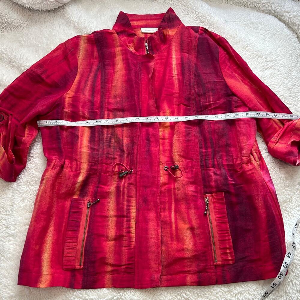 Chico's Womens Red/Pink Artsy Old Money Full Zip 3/4 Slv Cinch Jacket Sz 3 Linen - Picture 3 of 7
